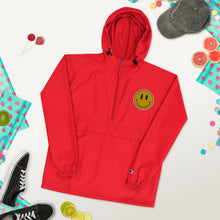 Load image into Gallery viewer, Feel-good fashion - Embroidered Champion Packable Unisex Jacket with a Smiley Retro Sticker!
