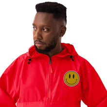 Load image into Gallery viewer, Jacket with an attitude - Embroidered Champion Packable Unisex Jacket featuring a Smiley Retro Sticker!
