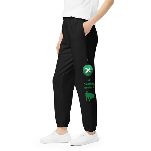 Unisex sweatpants featuring 'I Excel at Crunching Numbers!' lettering - the perfect attire for math enthusiasts and number-crunching champions. Shop now at Raining Gifts Design!