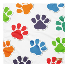 Load image into Gallery viewer, All-over print bandana featuring a playful paw prints pattern, perfect for adding style to your furry friend&#39;s wardrobe
