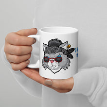 Load image into Gallery viewer, White glossy mug with a picture of a cute cat wearing a bandana and the phrase &#39;I didn&#39;t choose the thug life, the thug life chose meow.&#39; Perfect for cat lovers with a sense of humor. Makes a great gift. Shop now on our online gift shop!
