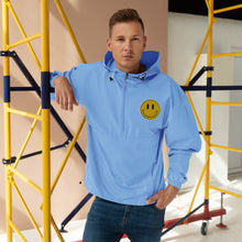 Load image into Gallery viewer, Spread joy wherever you go - Embroidered Champion Packable Unisex Jacket with a Smiley Retro Sticker!
