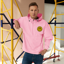 Load image into Gallery viewer, Upgrade your style with a touch of smiles - Embroidered Champion Packable Unisex Jacket with a Smiley Retro Sticker!
