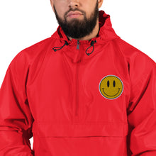 Load image into Gallery viewer, Stay Cool and Stylish with our Smiley Retro Sticker Embroidered Unisex Jacket by Champion &amp; Raining Gifts Design!
