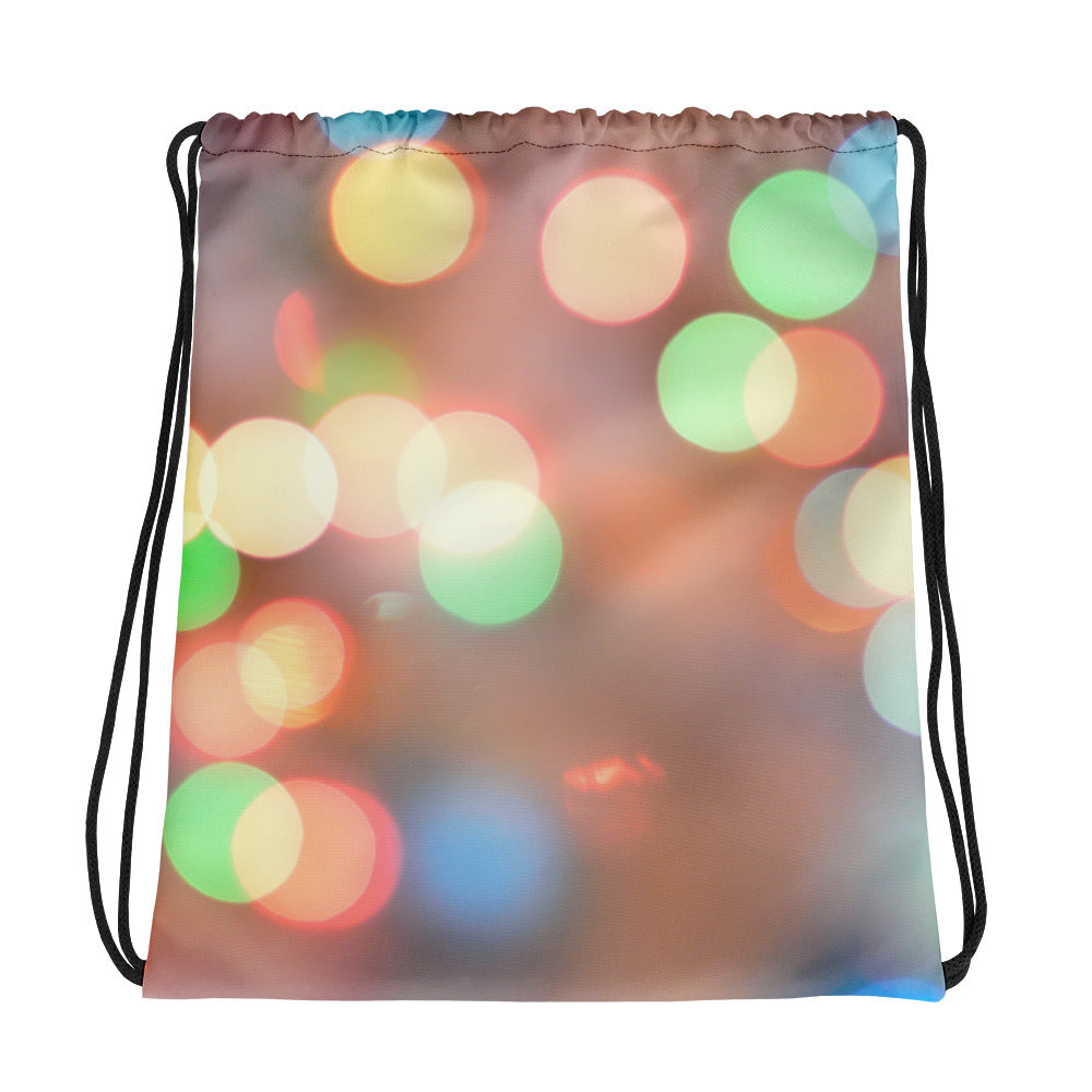 Happy Drawstring Bag. Christmas Lights