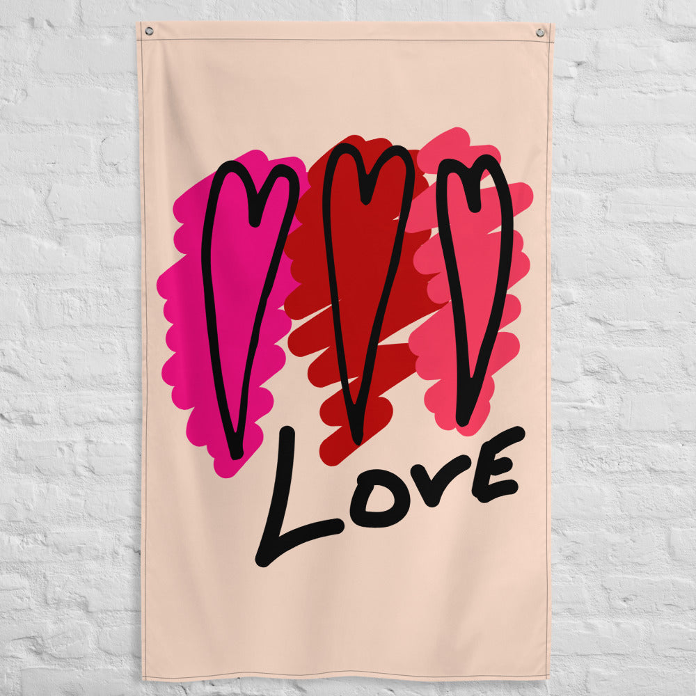 Hearts and Love Doodle Flag