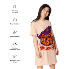 Load image into Gallery viewer, Halloween Pumpkin T-shirt Dress Product Specs

