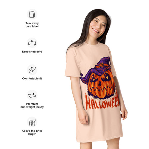 Halloween Pumpkin T-shirt Dress Product Specs