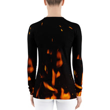 Load image into Gallery viewer, Cheerful Women&#39;s Rash Guard. Fire in Dark!
