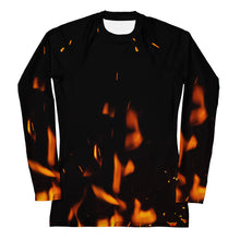 Load image into Gallery viewer, Cheerful Women&#39;s Rash Guard. Fire in Dark!
