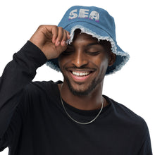 Load image into Gallery viewer, Unisex Embroidered Distressed Denim Bucket Hat Sea Lettering
