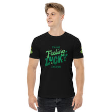 Load image into Gallery viewer, Men&#39;s staple tee with &#39;Irish I Were Lucky&#39; and beer-themed graphic design on front and back, perfect for St. Patrick&#39;s Day or everyday wear. Made from high-quality materials for maximum comfort and durability. Available in multiple sizes. Celebrate the luck of the Irish with this fun and playful tee
