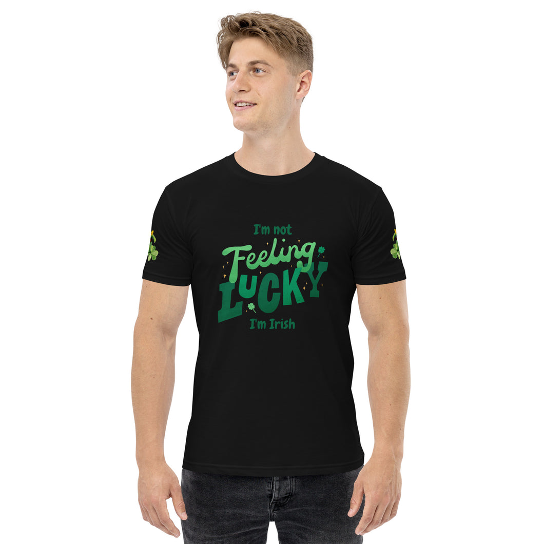 Men's staple tee with 'Irish I Were Lucky' and beer-themed graphic design on front and back, perfect for St. Patrick's Day or everyday wear. Made from high-quality materials for maximum comfort and durability. Available in multiple sizes. Celebrate the luck of the Irish with this fun and playful tee