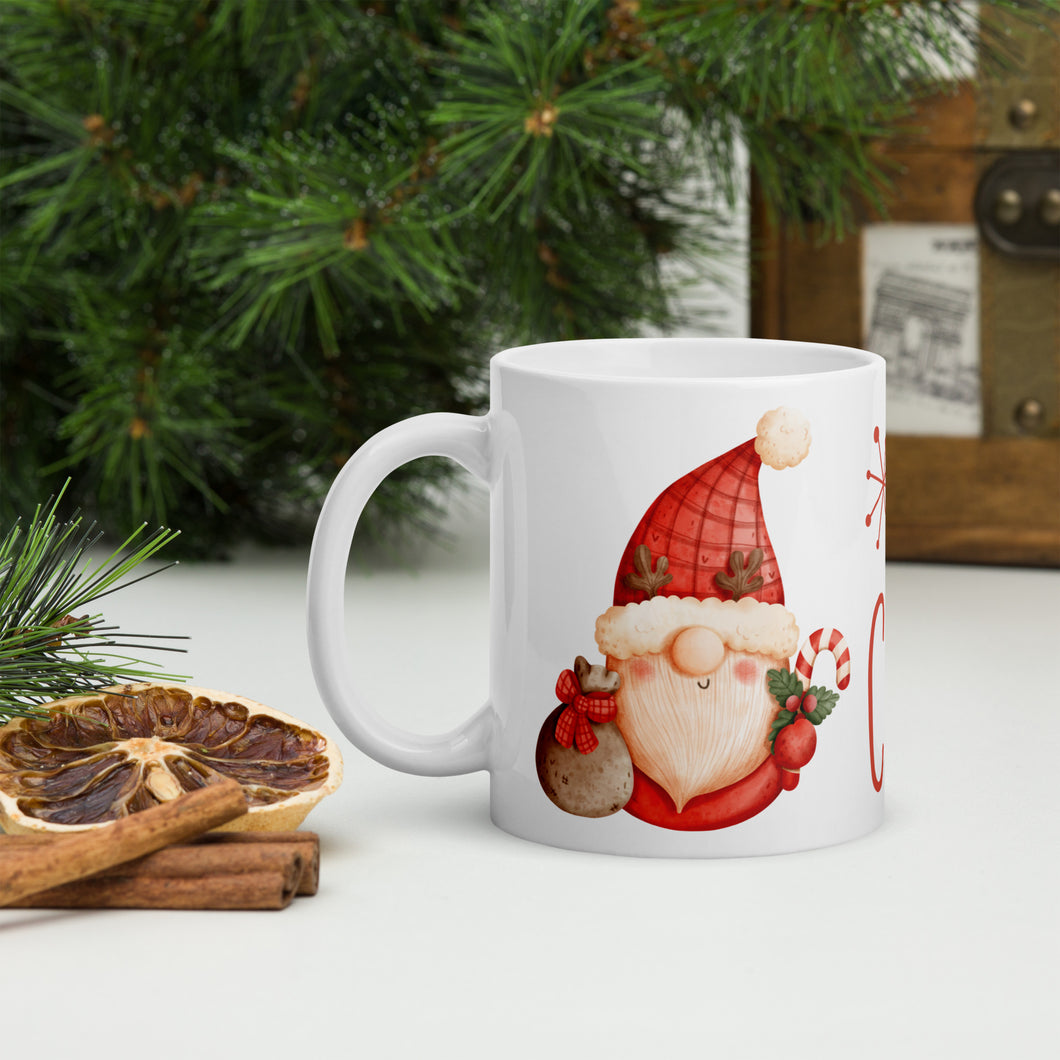 White Glossy Mug Merry Christmas Gnome