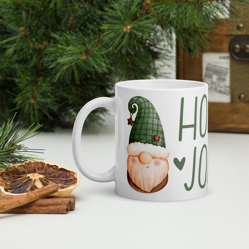 White Glossy Mug Holly Jolly Christmas Gnome