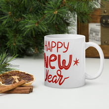 Load image into Gallery viewer, White Glossy Mug Happy New Year Gnome
