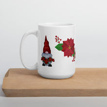 Load image into Gallery viewer, White Glossy Coffee, Tea or Hot Chocolate Mug Christmas Gnome with Poinsettias

