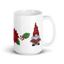 Load image into Gallery viewer, White Glossy Coffee, Tea or Hot Chocolate Mug Christmas Gnome with Poinsettias
