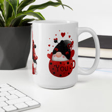 Load image into Gallery viewer, White Glossy Tea, Coffee or Hot Chocolate Mug Gnome Ladybug Love You
